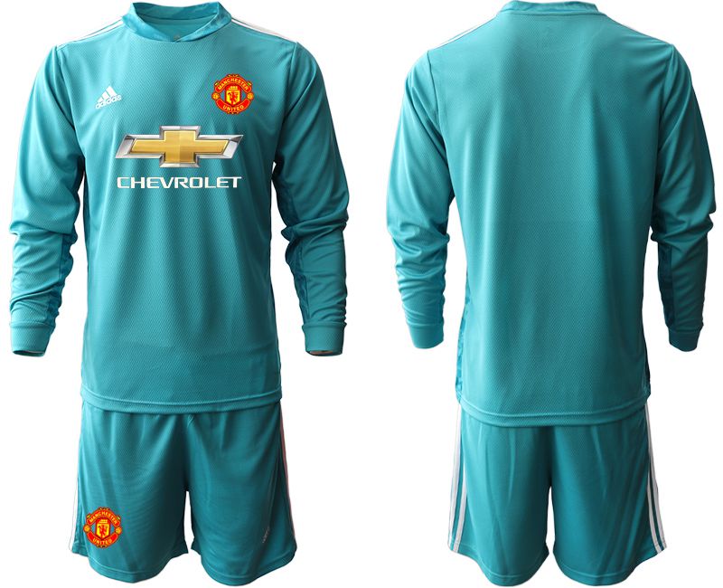 Men 2020-2021 club Manchester United lake blue long sleeve goalkeeper Soccer Jerseys
